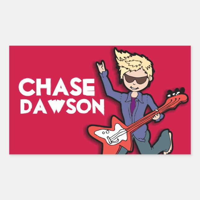 Boys rockstar blonde name red id label sticker (Front)