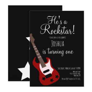 Boys Rockstar Guitar Star Rock Birthday Party  Invitation
