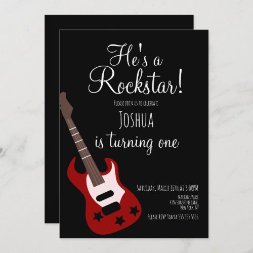 Boys Rockstar Guitar Star Rock Birthday Party  Invitation