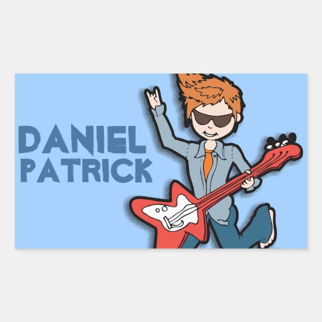 Boys rockstar name blue id label sticker (Front)