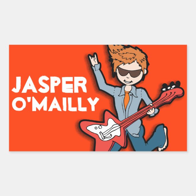 Boys rockstar name orange id label sticker (Front)