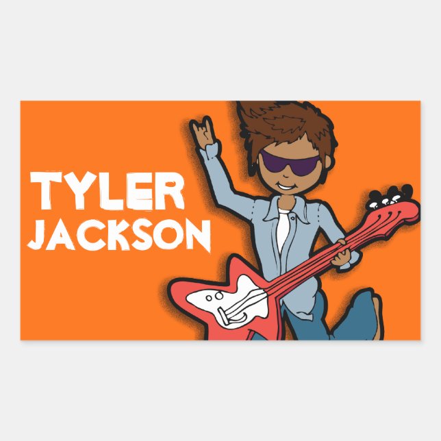 Boys rockstar name orange id label sticker (Front)