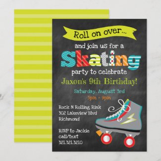 Boys Roller Skating Birthday Party - Chalkboard Invitation