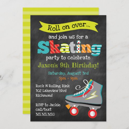 Boys Roller Skating Birthday Party _ Chalkboard Invitation