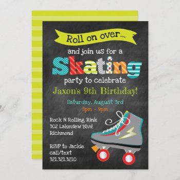 Boys Roller Skating Birthday Party - Chalkboard Invitation by modernmaryella at Zazzle