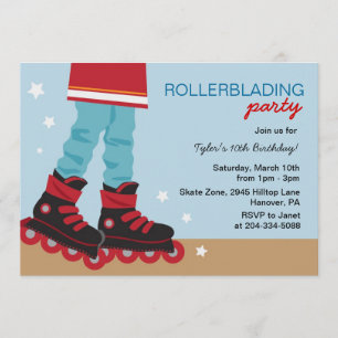 Boys Rollerblading Birthday Party Invitations