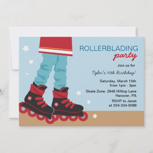 Boys Rollerblading Birthday Party Invitations