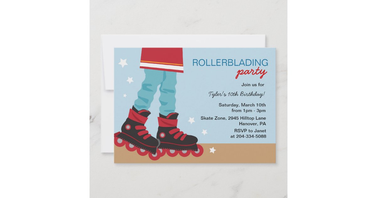 Boys Rollerblading Birthday Party Invitations Zazzle