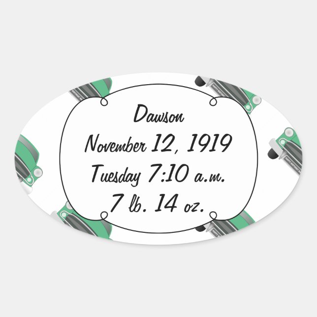 Boys Room Classic Car Gifts Sweet Green Retro Car Oval Sticker (Front)