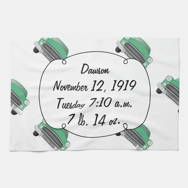 Boys Room Classic Car Gifts Sweet Green Retro Car Towel (Horizontal)