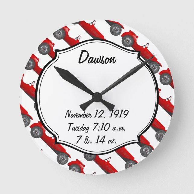 Boys Room Classic Car Gifts Sweet red Retro Car Round Clock (Front)