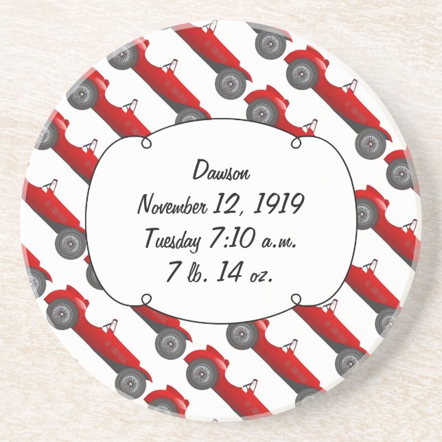 Boys Room Classic Car Gifts Sweet red Retro Car Sandstone Coaster (Front)