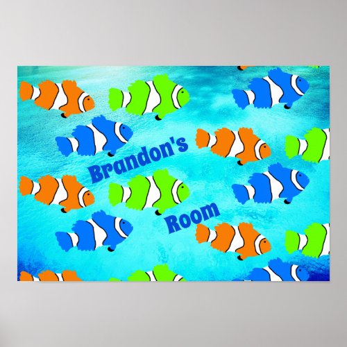 Boys Room Colorful Clownfish Name Poster