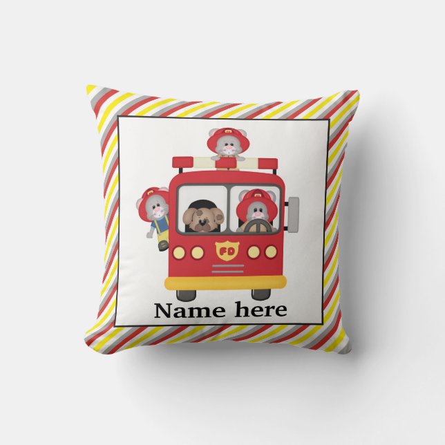 Boys room firetruck throw pillow (Front)