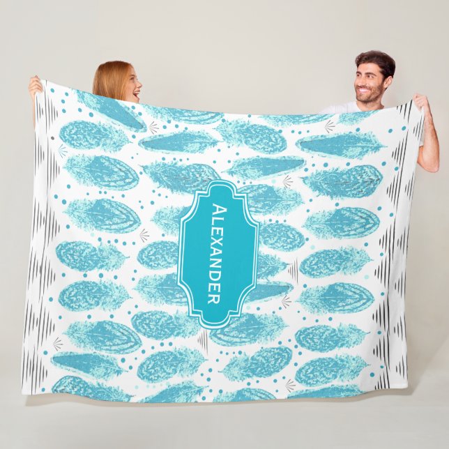 Boys Room Modern Abstract Feather Pattern Fleece Blanket (In Situ)