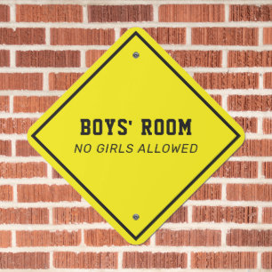 Boys' Room No Girls Allowed Yellow Black Modern Metal Sign