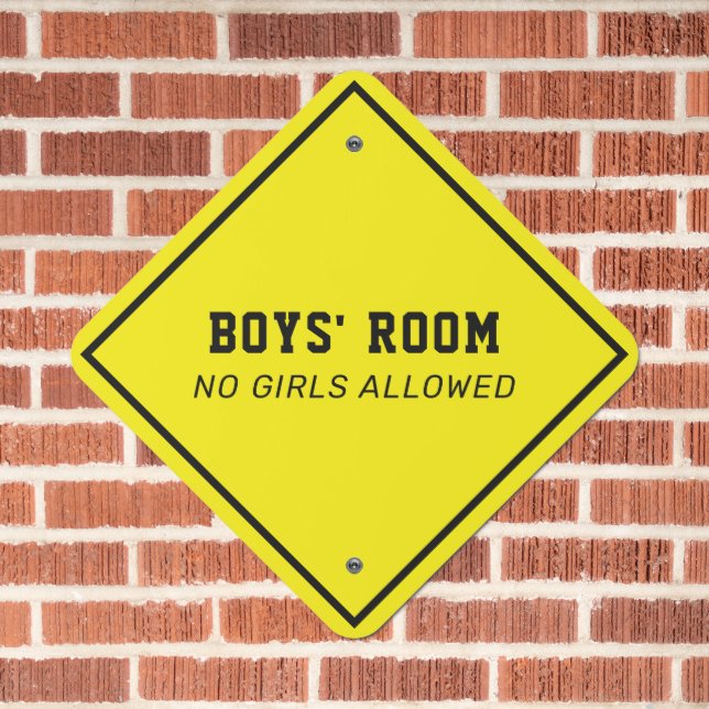 Boys' Room No Girls Allowed Yellow Black Modern Metal Sign (In Situ(Brick))