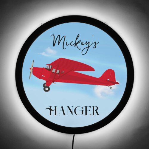 Boys Room Red Vintage Airplane Drawing  LED Sign
