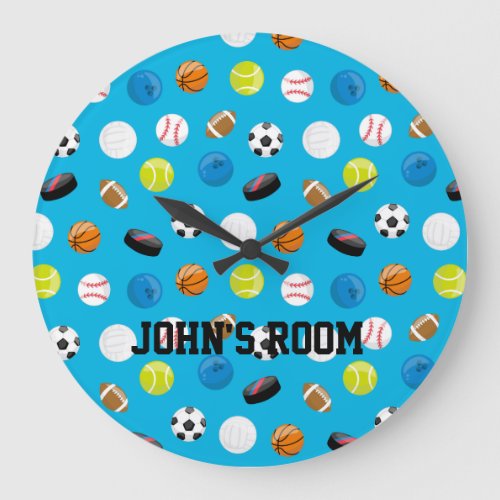 Boys Room Sports Clock with Sports Balls