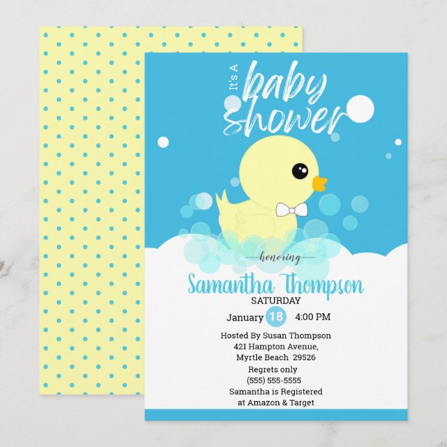 Boys Rubber Ducky Baby Shower Invitations (Front/Back)
