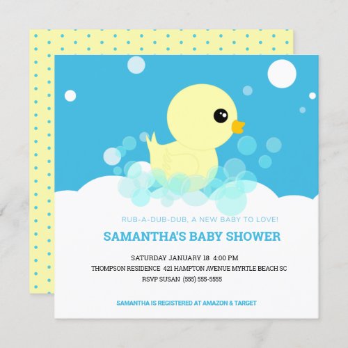 Boys Rubber Ducky Baby Shower Invitations