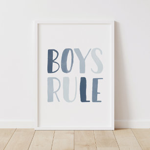 Boys Rule Blue Kids Room Poster