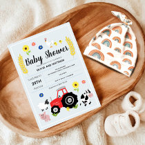 Boys Rustic Blue Farm Tractor Baby Shower Invitation