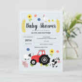 Boys Rustic Blue Farm Tractor Baby Shower Invitation (Standing Front)