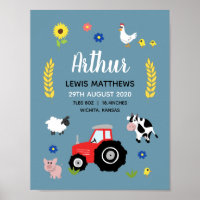 Boys Rustic Cute Farm Birth Stats Baby Nursery Poster