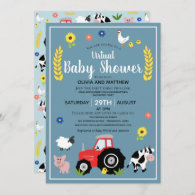 Boys Rustic Farm Tractor Virtual Baby Shower Invitation