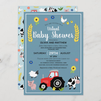 Boys Rustic Farm Tractor Virtual Baby Shower Invitation