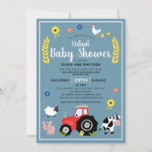 Boys Rustic Farm Tractor Virtual Baby Shower Invitation (Front)