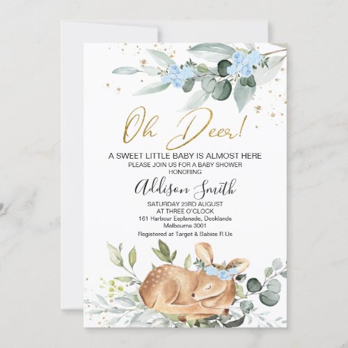 Boys Rustic Green Foliage Oh Deer Baby Shower Invitation