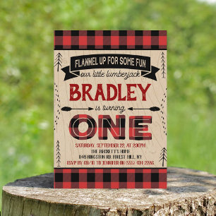 Boys Rustic Plaid Lumberjack 1st Birthday Invitation