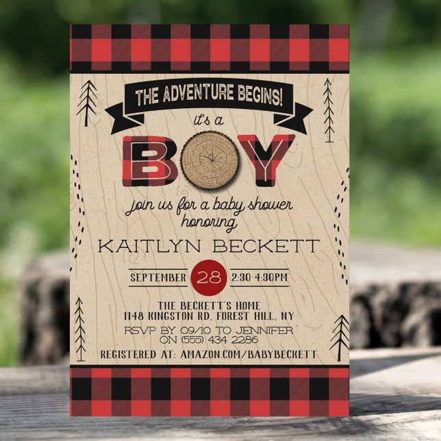 Boys Rustic Plaid Lumberjack Baby Shower Invitation (Creator Uploaded)