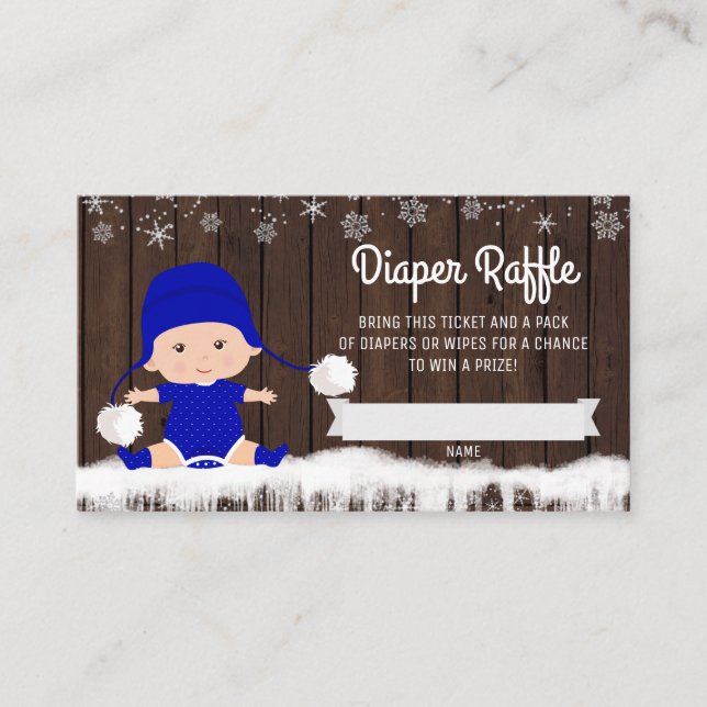 Boys Rustic Snowflake Diaper Raffle Tickets Enclosure Card (Front)