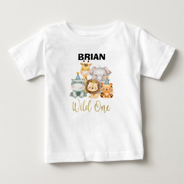 Boy's Safari Animal Wild One Birthday Shirt (Front)