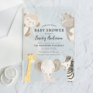 Boys Safari Animals Baby Shower Acrylic Invitations