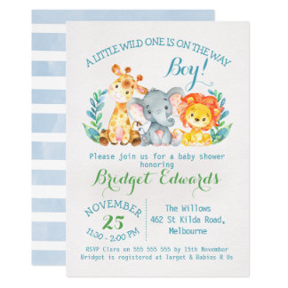 Boy's Safari Animals Baby Shower Invitation
