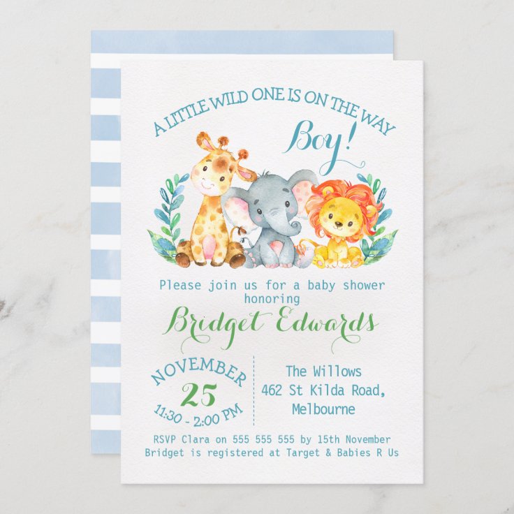 Boy's Safari Animals Baby Shower Invitation | Zazzle