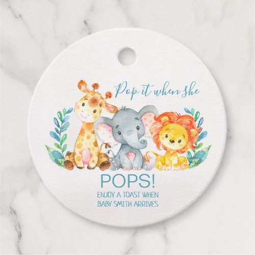 Boys Safari Animals Baby Shower Pop It Favor Tags