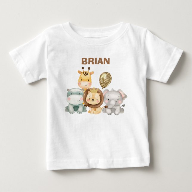 Boy's Safari Animals Balloon Birthday Shirt (Front)