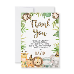 Boys Safari Animals Birthday Thank You Card