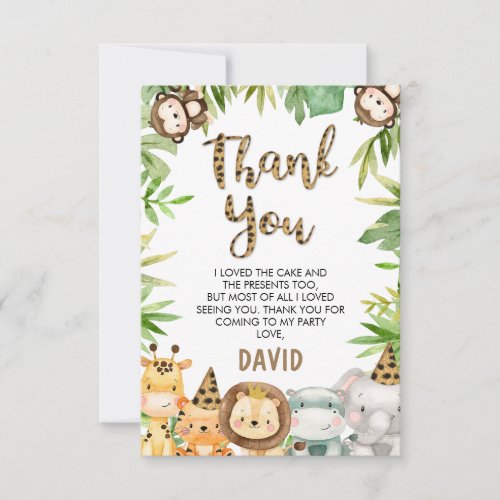 Boys Safari Animals Birthday Thank You Card