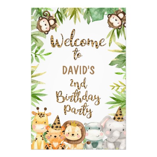 Boys Safari Animals Birthday Welcome Sign