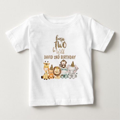 Boys Safari Animals Two Wild Birthday Baby T_Shirt