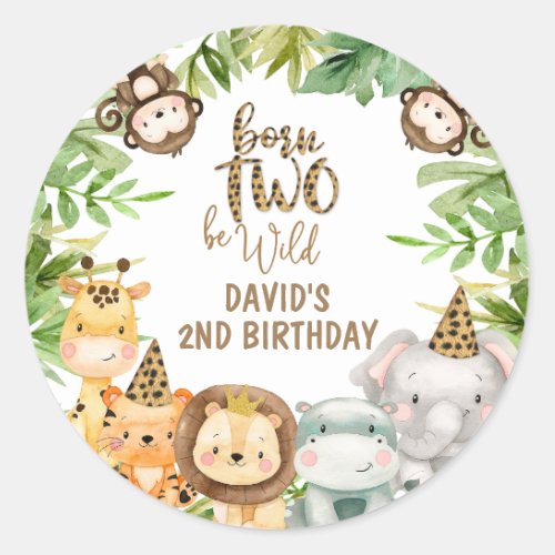 Boys Safari Animals Two Wild Birthday  Classic Round Sticker