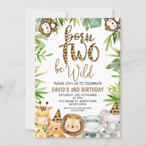 Boys Safari Animals Two Wild Birthday Invitation