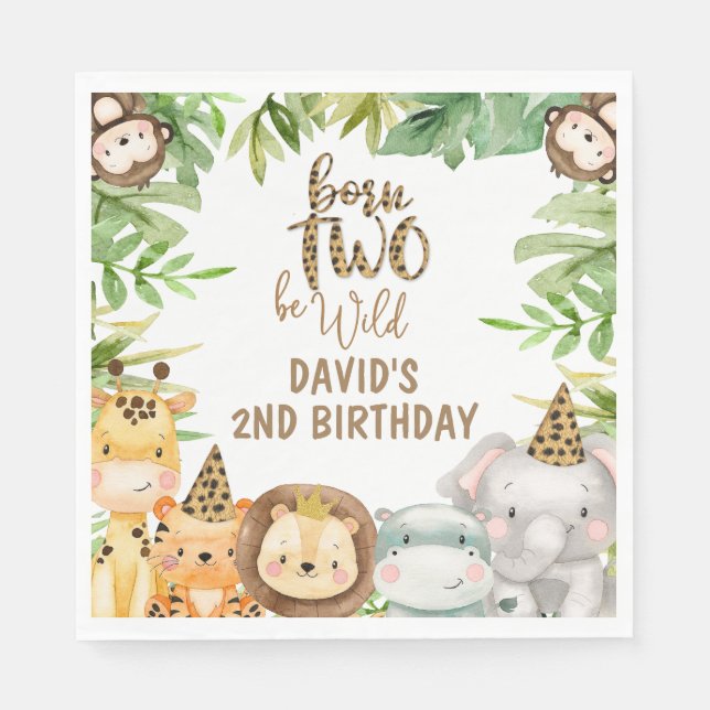 Boys Safari Animals Two Wild Birthday Large Napkins (Front)