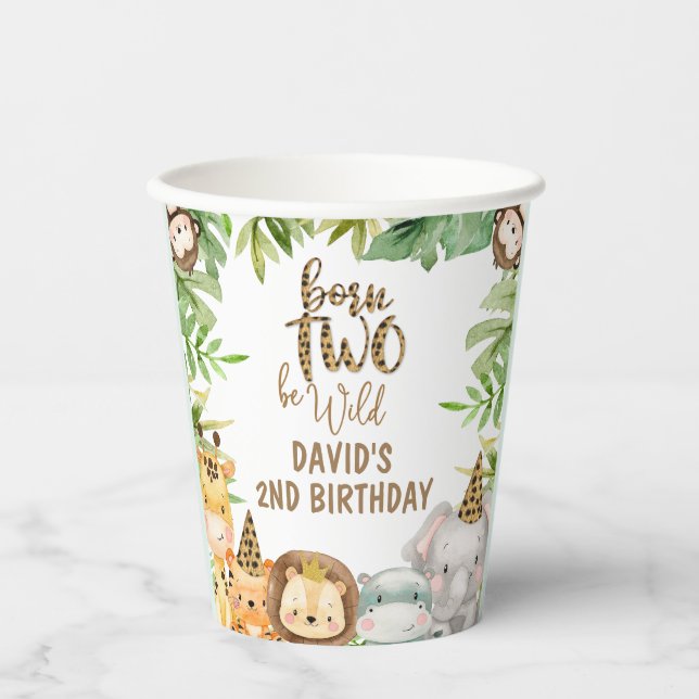 Boys Safari Animals Two Wild Birthday Paper cup (Front)